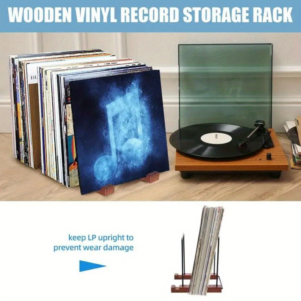 Contemporary Vinyl Record Organizer with Wooden Base Space-Saving Large Capacity Storage Shelf