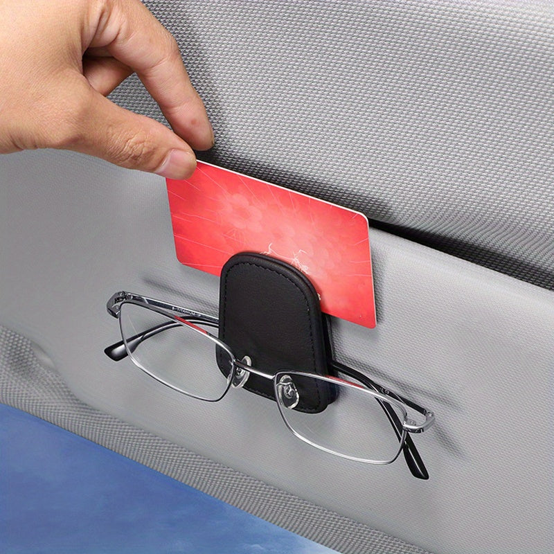 Leather Car Sunglass Holder with Magnetic Visor Clip and Universal Glasses Hanger