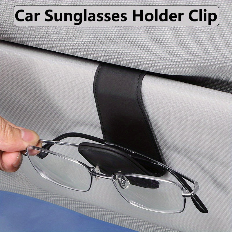 Leather Car Sunglass Holder with Magnetic Visor Clip and Universal Glasses Hanger