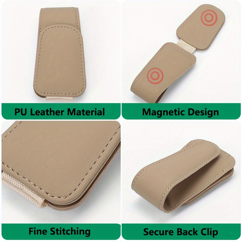 Leather Car Sunglass Holder with Magnetic Visor Clip and Universal Glasses Hanger