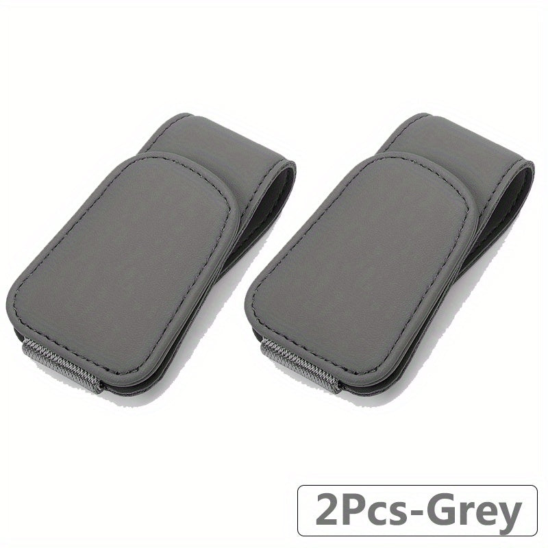 Leather Car Sunglass Holder with Magnetic Visor Clip and Universal Glasses Hanger