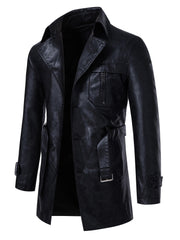 Erkaklar uchun mustahkam PU charm bel bog'ichli shamol o'tkazmaydigan kurtka