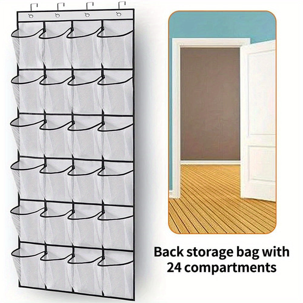 Over-the-Door Shoe Organizer with 24 Large Mesh Pockets Foldable Closet Storage White