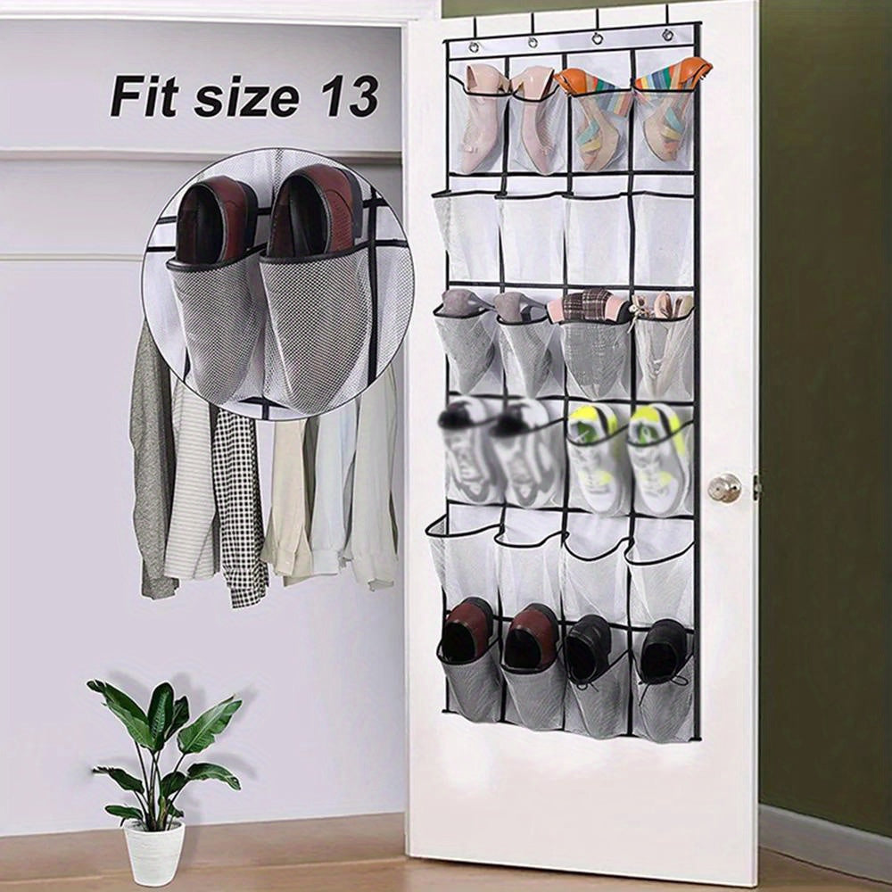 Over-the-Door Shoe Organizer with 24 Large Mesh Pockets Foldable Closet Storage White