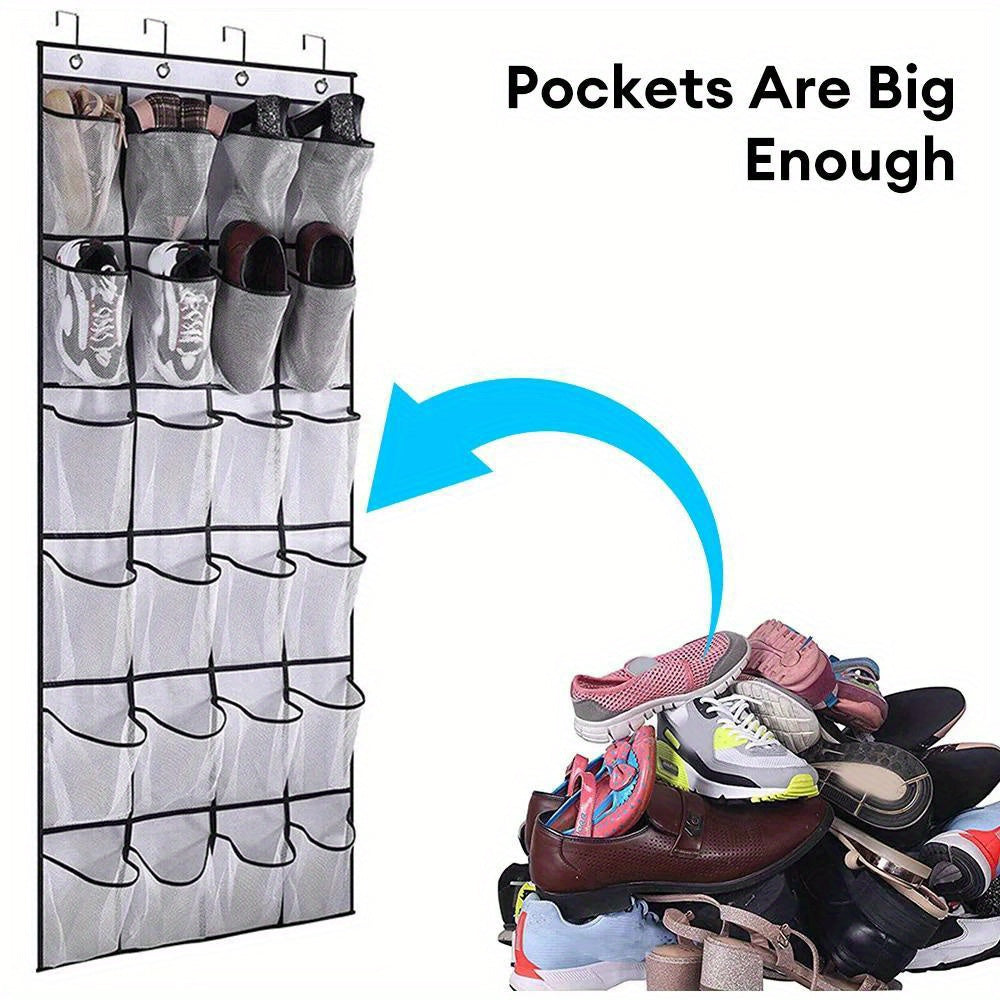 Over-the-Door Shoe Organizer with 24 Large Mesh Pockets Foldable Closet Storage White