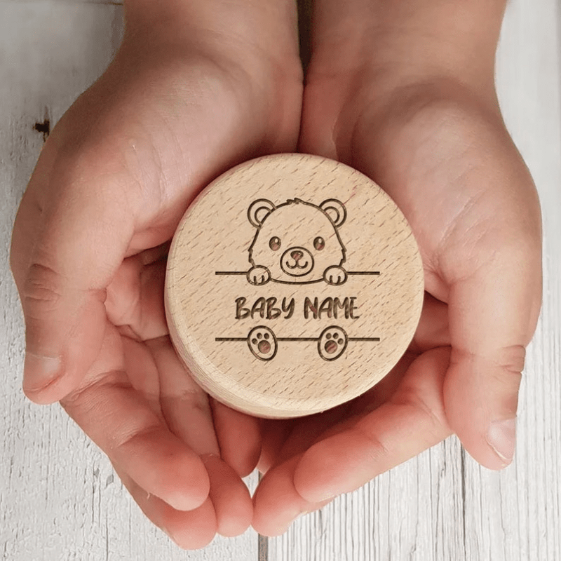 Personalized Baby Tooth Memory Box with Name and Animal Design for Baptism Gift