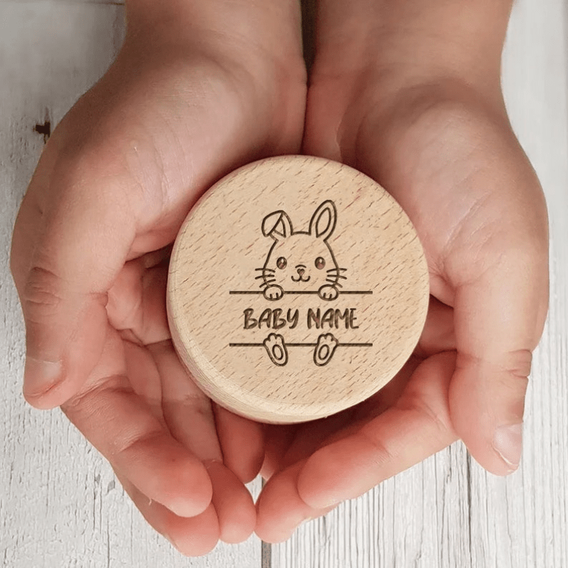 Personalized Baby Tooth Memory Box with Name and Animal Design for Baptism Gift