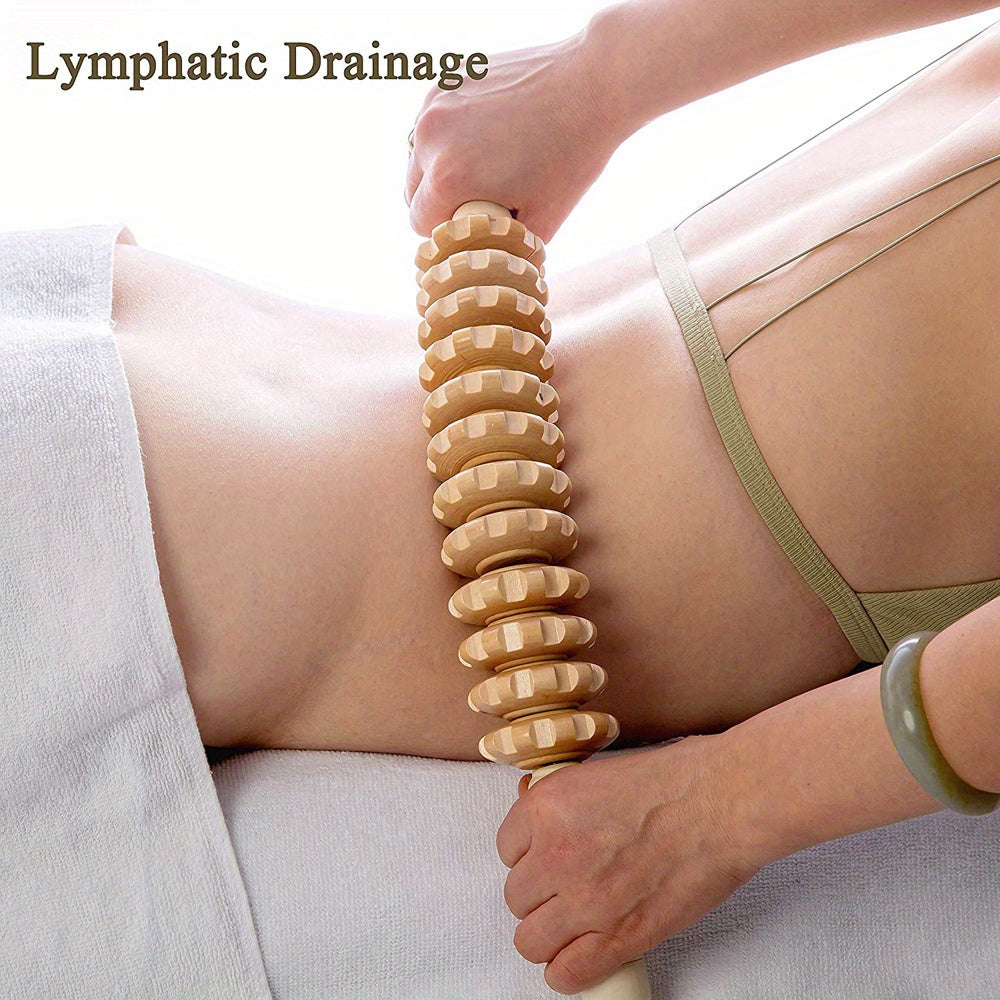 Wooden 12-Wheel Full Body Massage Roller Trigger Point Myofascial Therapy Deep Tissue