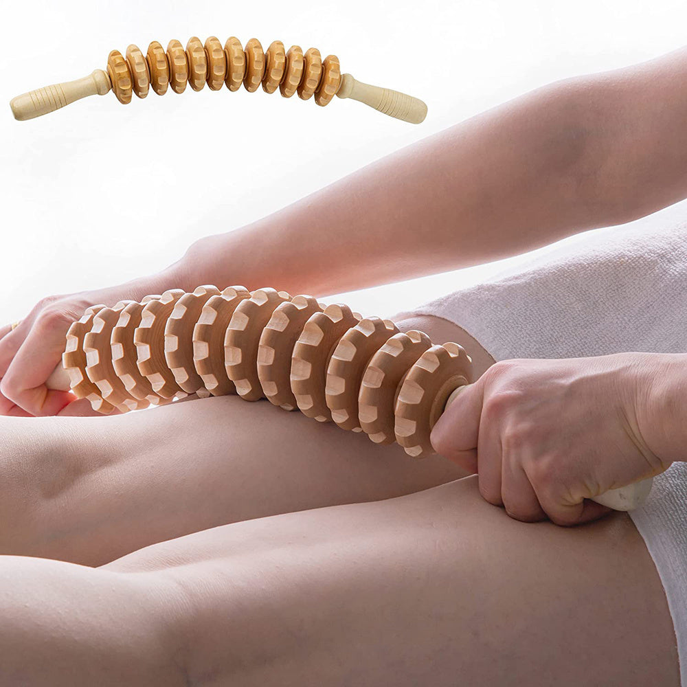 Wooden 12-Wheel Full Body Massage Roller Trigger Point Myofascial Therapy Deep Tissue