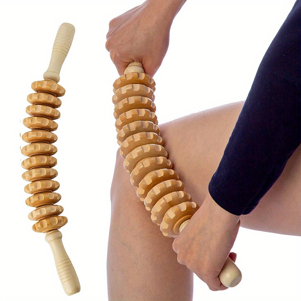 Wooden 12-Wheel Full Body Massage Roller Trigger Point Myofascial Therapy Deep Tissue