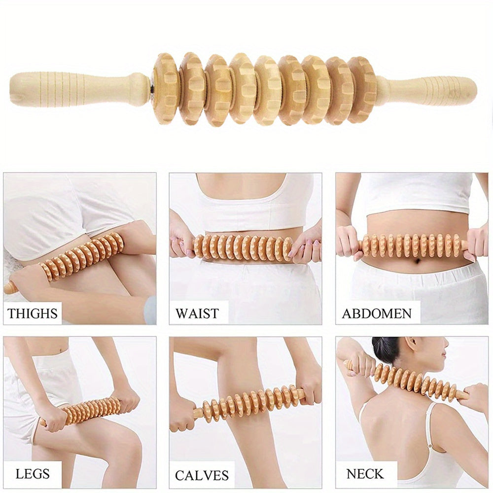 Wooden 12-Wheel Full Body Massage Roller Trigger Point Myofascial Therapy Deep Tissue
