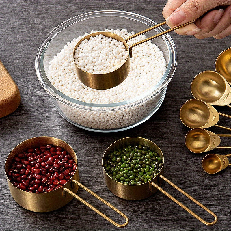 Juego de 5 tazas y cucharas medidoras de acero inoxidable con recubrimiento de titanio para cocinar y hornear