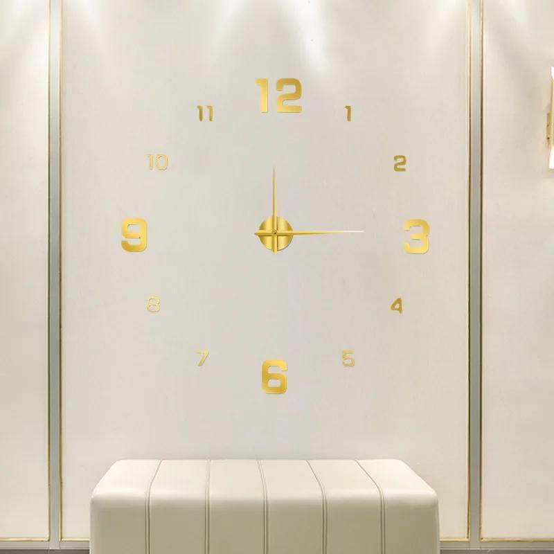 Large Irregular Shaped Wall Clock with Mirror Surface Stickers Acrylic Plastic Silent Battery Powered
