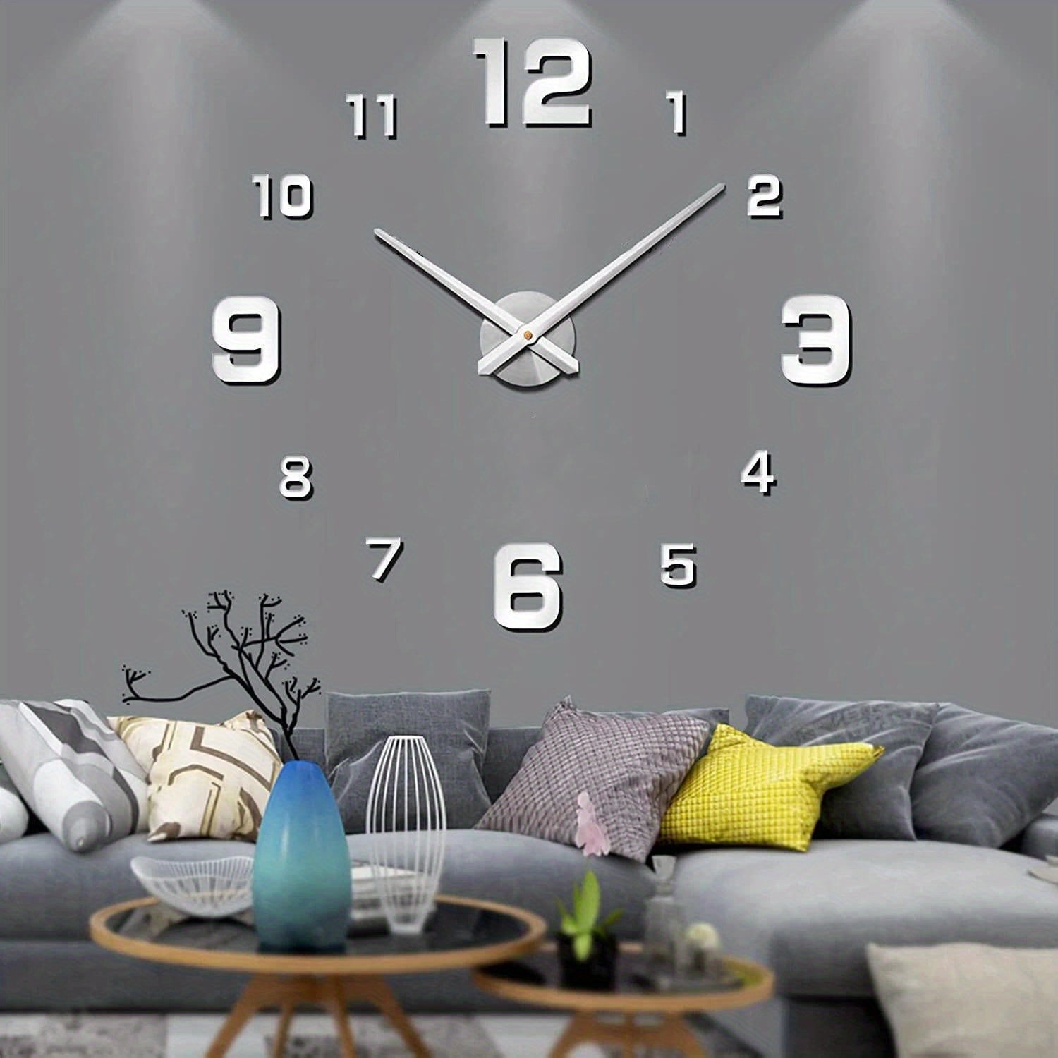 Large Irregular Shaped Wall Clock with Mirror Surface Stickers Acrylic Plastic Silent Battery Powered