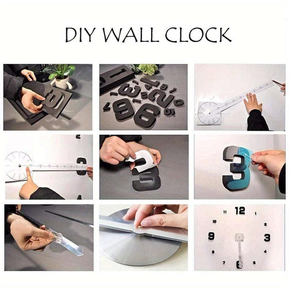 Large Irregular Shaped Wall Clock with Mirror Surface Stickers Acrylic Plastic Silent Battery Powered