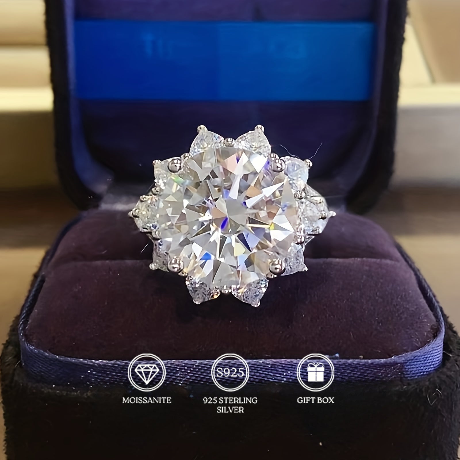 10 Carat Moissanite Engagement Ring Sterling Silver Vintage Style for Weddings and Daily Wear