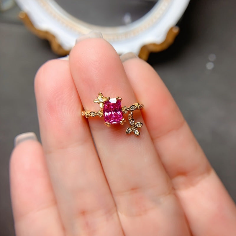 Vintage gulbargli uzuk 1 karat pushti Moissanite, sterling kumush, 18K oltin qoplamali