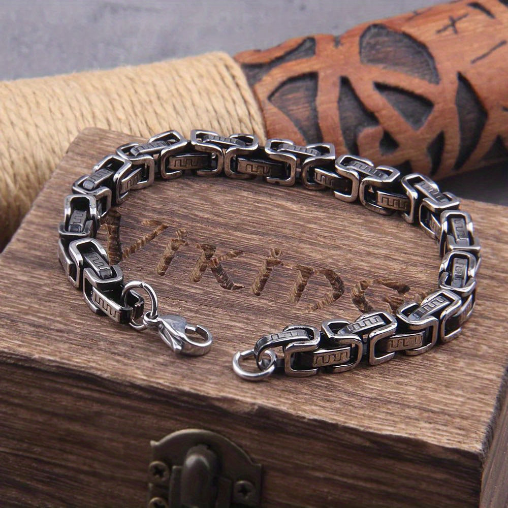 Men's Stainless Steel Cuban Chain Bracelet Viking Design Vintage Metal Jewelry