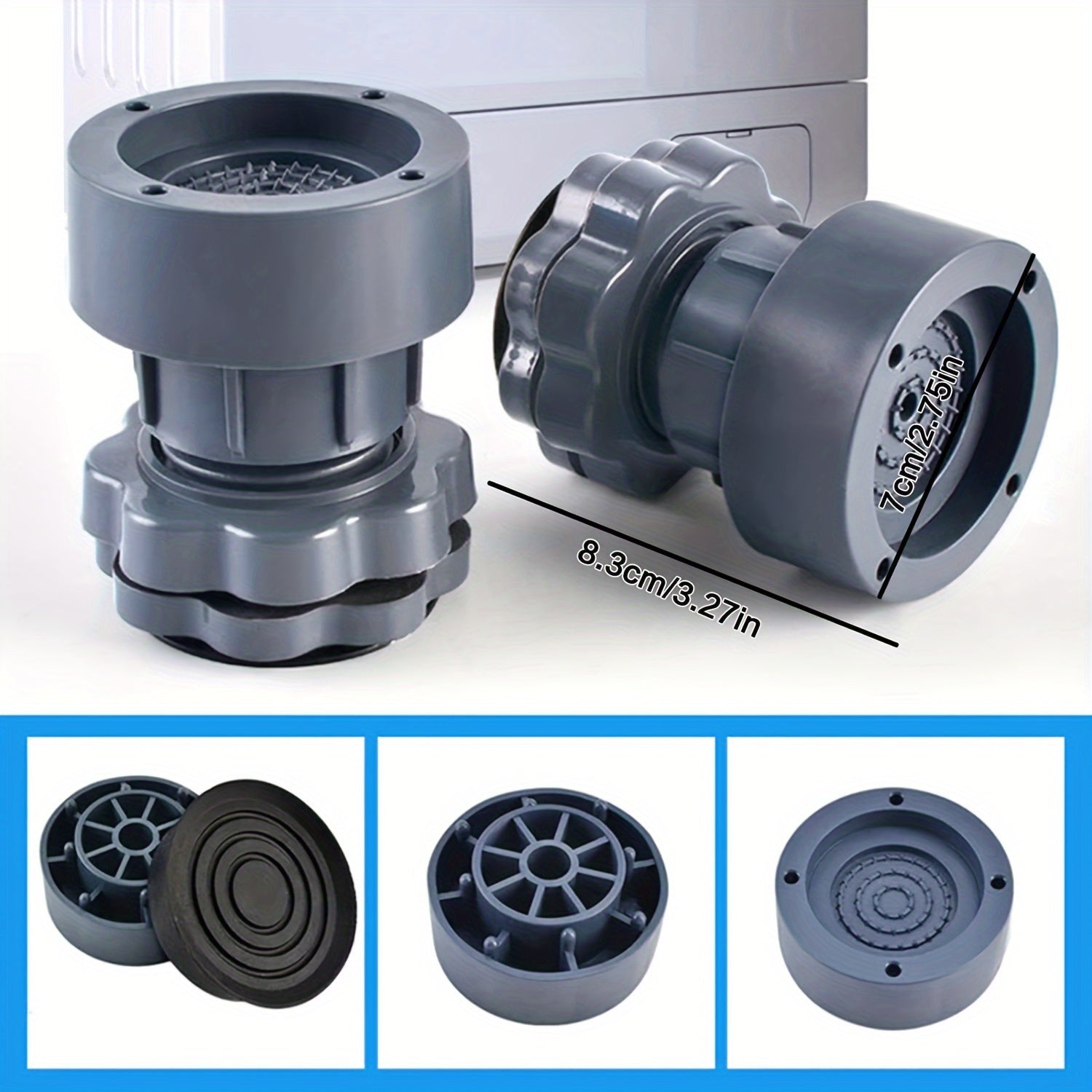 4-Piece Adjustable Washing Machine Foot Pads Shock Absorption Anti-Slip