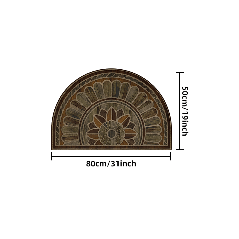 Semi-Circular Door Mat Retro Wood Grain Non-Slip Thick Hand Washable 50cm 60cm