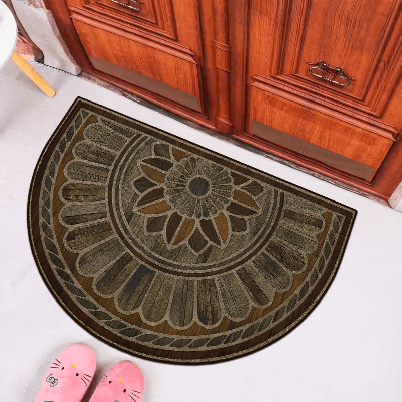 Semi-Circular Door Mat Retro Wood Grain Non-Slip Thick Hand Washable 50cm 60cm