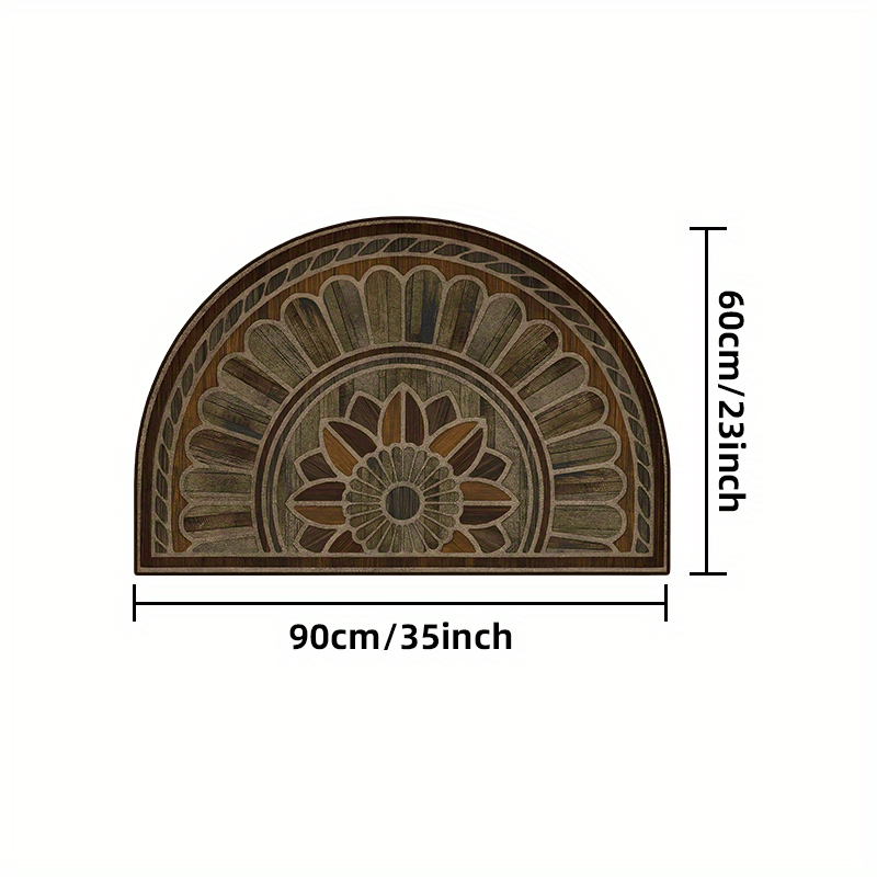 Semi-Circular Door Mat Retro Wood Grain Non-Slip Thick Hand Washable 50cm 60cm