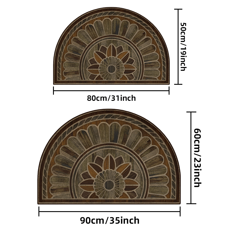 Semi-Circular Door Mat Retro Wood Grain Non-Slip Thick Hand Washable 50cm 60cm
