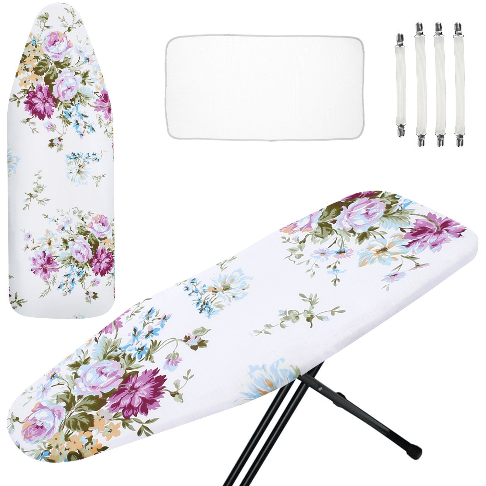 Ironing Board Cover Set with Elastic Edges and Ironing Mat, Scorch Resistant, Fits 146.81x47.75cm