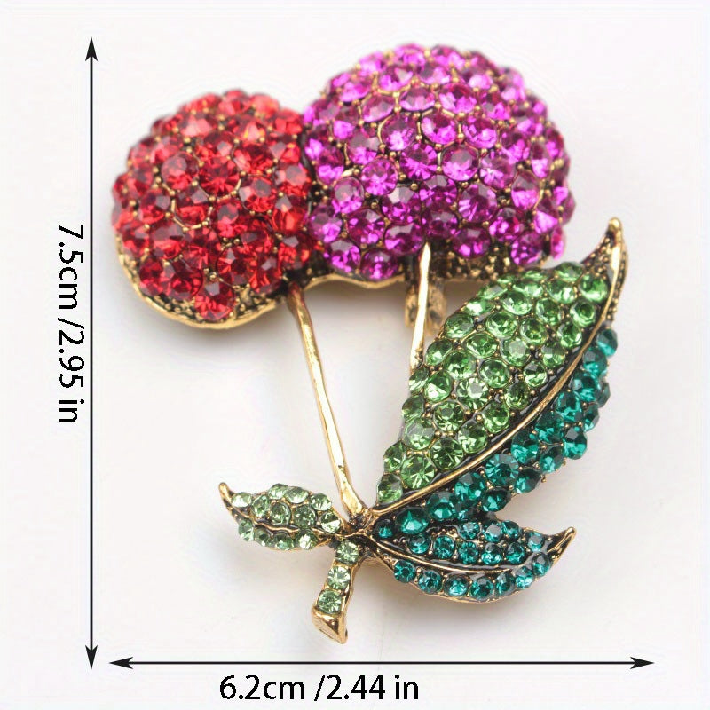 Elegant Rhinestone Cherry Brooch Fruit-Shaped Pin with Glittering Diamond Accents
