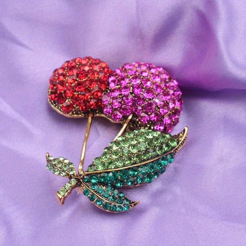 Elegant Rhinestone Cherry Brooch Fruit-Shaped Pin with Glittering Diamond Accents