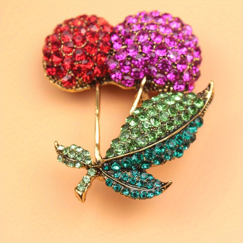 Elegant Rhinestone Cherry Brooch Fruit-Shaped Pin with Glittering Diamond Accents