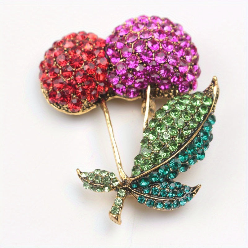Elegant Rhinestone Cherry Brooch Fruit-Shaped Pin with Glittering Diamond Accents