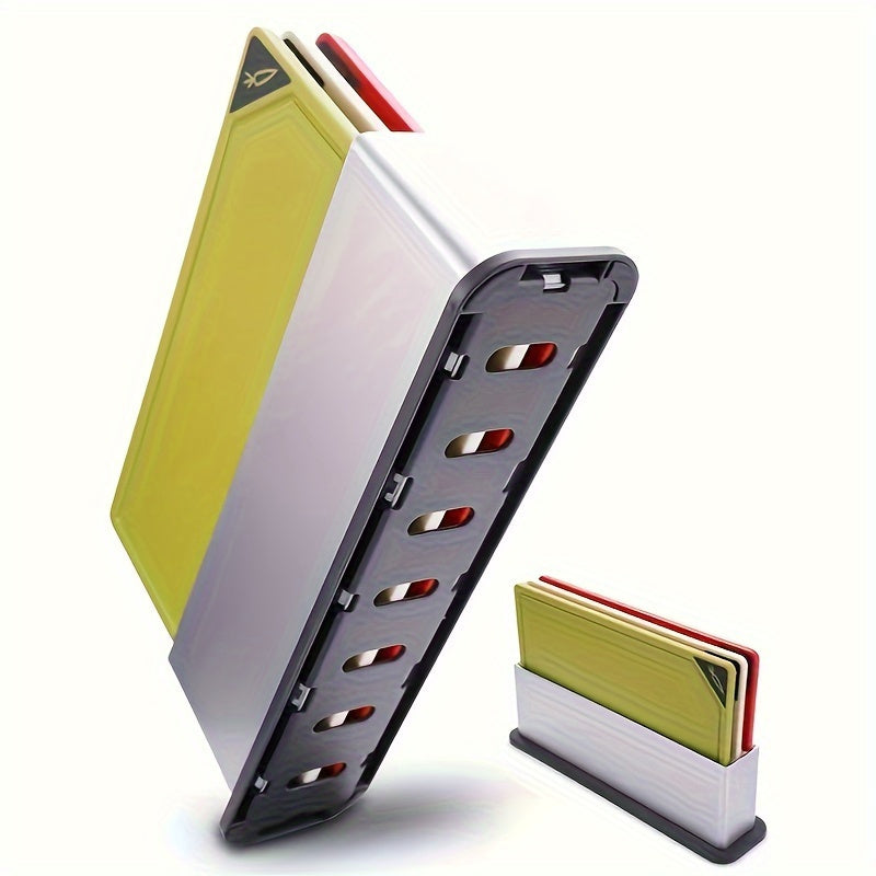 4 ta kesish taxtalari to'plami, BPA-free materialdan tayyorlangan, saqlash bazasi bilan - idish yuvish mashinasida xavfsiz, sirpanmaydigan yuzasi, go'sht, pishloq, mevalar va sabzavotlar uchun mustahkam plastik taxtalar - oshxona uchun zarur vositalar