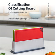 4 ta kesish taxtalari to'plami, BPA-free materialdan tayyorlangan, saqlash bazasi bilan - idish yuvish mashinasida xavfsiz, sirpanmaydigan yuzasi, go'sht, pishloq, mevalar va sabzavotlar uchun mustahkam plastik taxtalar - oshxona uchun zarur vositalar