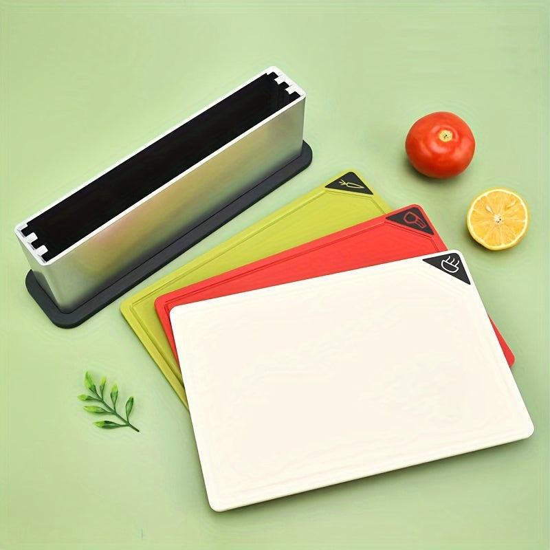 4 ta kesish taxtalari to'plami, BPA-free materialdan tayyorlangan, saqlash bazasi bilan - idish yuvish mashinasida xavfsiz, sirpanmaydigan yuzasi, go'sht, pishloq, mevalar va sabzavotlar uchun mustahkam plastik taxtalar - oshxona uchun zarur vositalar