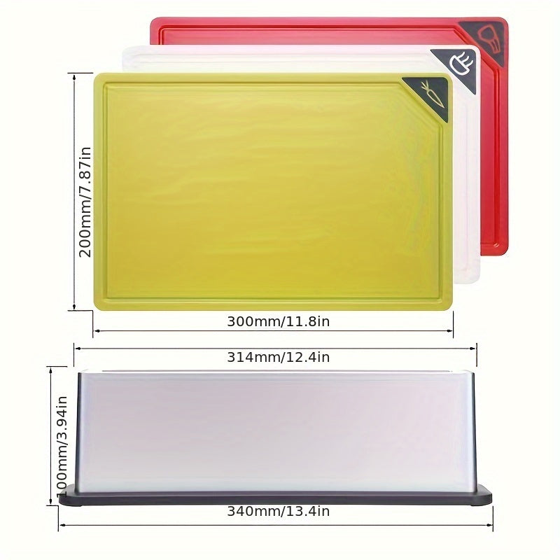 4 ta kesish taxtalari to'plami, BPA-free materialdan tayyorlangan, saqlash bazasi bilan - idish yuvish mashinasida xavfsiz, sirpanmaydigan yuzasi, go'sht, pishloq, mevalar va sabzavotlar uchun mustahkam plastik taxtalar - oshxona uchun zarur vositalar