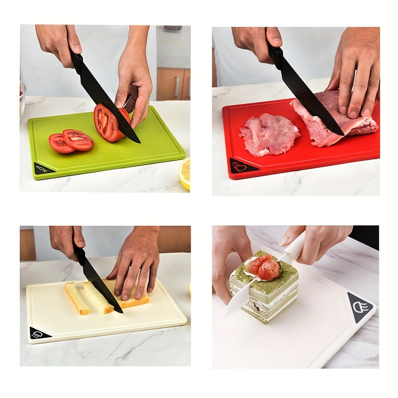 4 ta kesish taxtalari to'plami, BPA-free materialdan tayyorlangan, saqlash bazasi bilan - idish yuvish mashinasida xavfsiz, sirpanmaydigan yuzasi, go'sht, pishloq, mevalar va sabzavotlar uchun mustahkam plastik taxtalar - oshxona uchun zarur vositalar