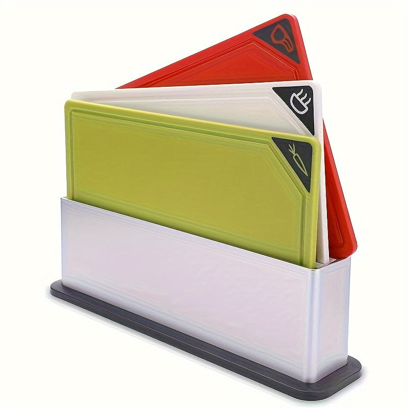 4 ta kesish taxtalari to'plami, BPA-free materialdan tayyorlangan, saqlash bazasi bilan - idish yuvish mashinasida xavfsiz, sirpanmaydigan yuzasi, go'sht, pishloq, mevalar va sabzavotlar uchun mustahkam plastik taxtalar - oshxona uchun zarur vositalar