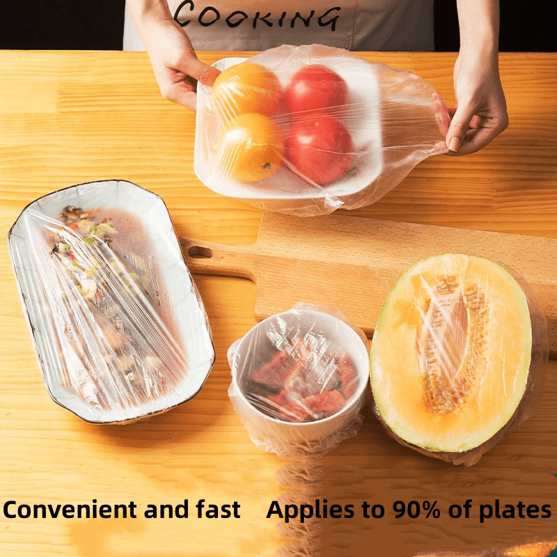 Colorful Food Storage Covers Set of 100 Durable Plastic Wrap for Bowls and Containers
