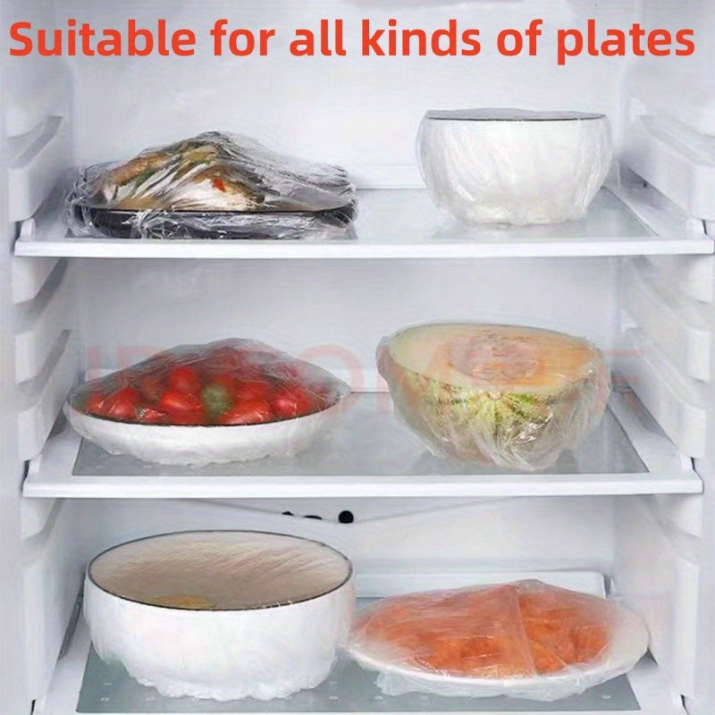 Elastic Food Covers 100-Pack, Disposable Plastic Wrap Bowl Covers for Leftovers
