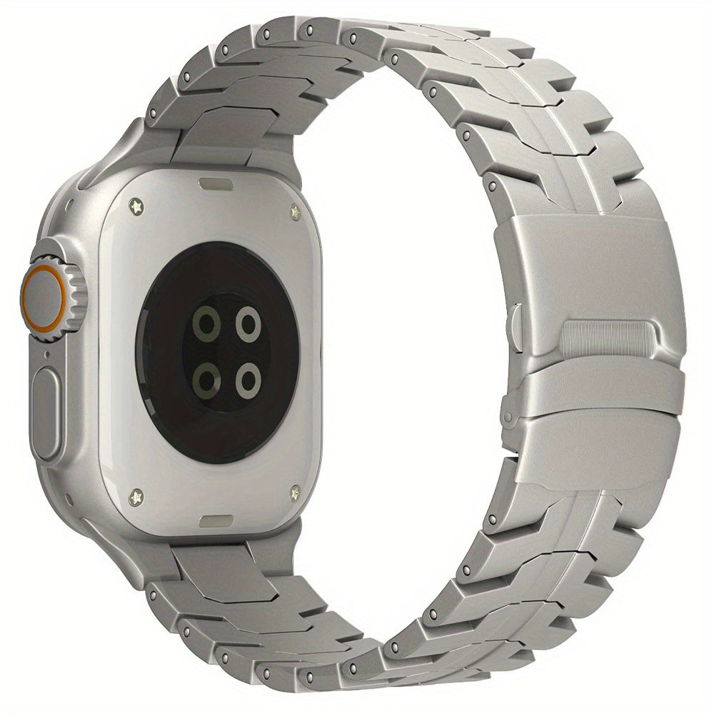 Titanium Alloy Apple Watch Band for Series 10 Ultra 2 46mm 49mm with Stainless Steel Clasp and Orange Accent Textured Metal Strap for iWatch 5 6 7 8 9 44mm 45mm