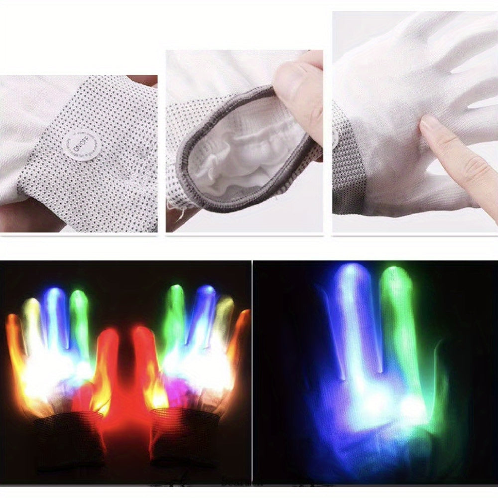LED Light-Up Gloves for Parties Halloween Christmas 5 Colors 6 Modes Durable Nylon