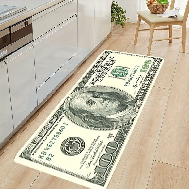 Polyester 3D Dollar Bill Carpet with Foam Backing for Living Room Bedroom Kids