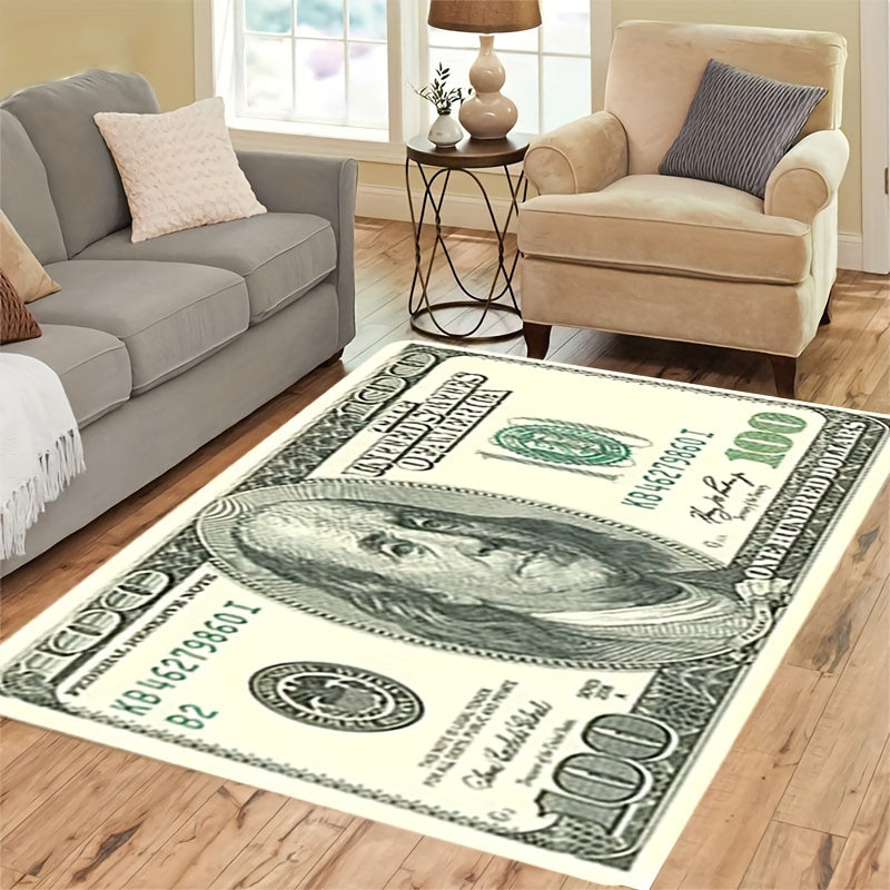 Polyester 3D Dollar Bill Carpet with Foam Backing for Living Room Bedroom Kids