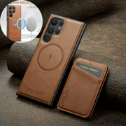 Magnetic Card Holder Phone Case for Samsung Galaxy S23 Ultra S24 S25 Plus S22 Plus with Stand Faux Leather