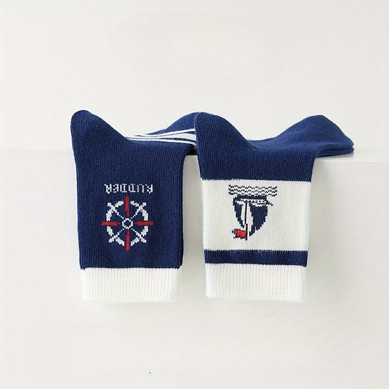 Kids Boy's Cartoon Sports Crew Socks 5 Pairs Breathable Autumn Winter