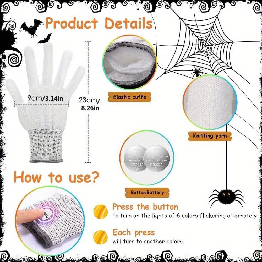 LED Light-Up Gloves for Parties Halloween Christmas 5 Colors 6 Modes Durable Nylon