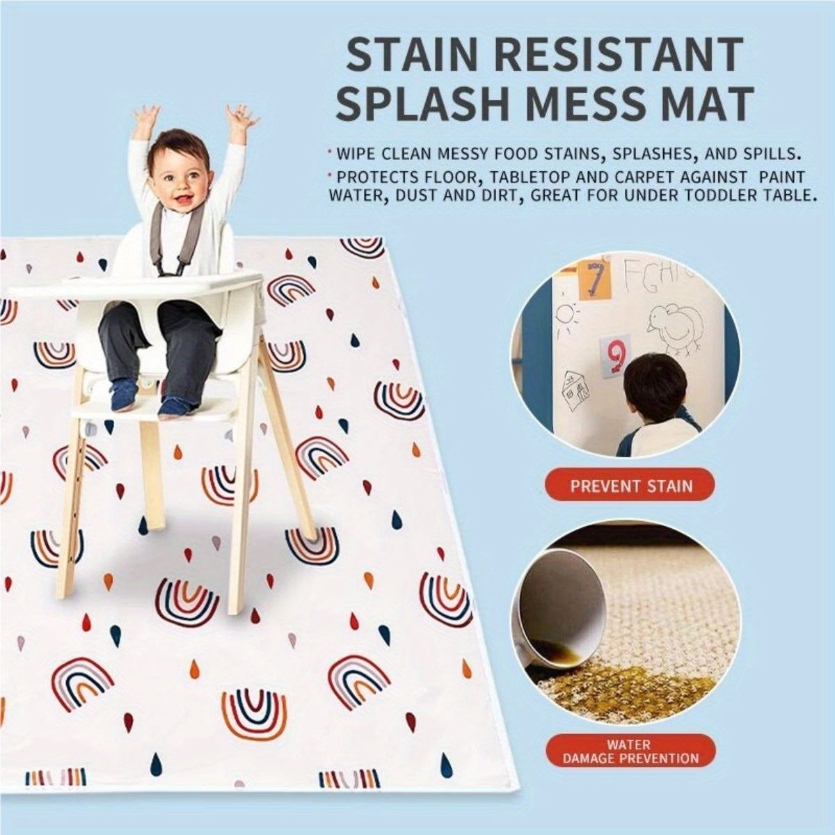 Kids Waterproof Feeding Mat Non-Slip Splash Guard with Vibrant Design
