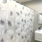 Waterproof PEVA Shower Curtain Liner with Leaf Pattern and Plastic Hooks for Bathroom and Window Decoration