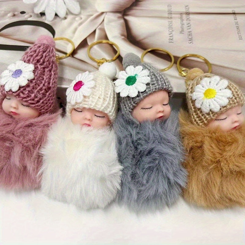 Set of 10 Plush Sleeping Doll Keychains with Street Style Hats for Gifts